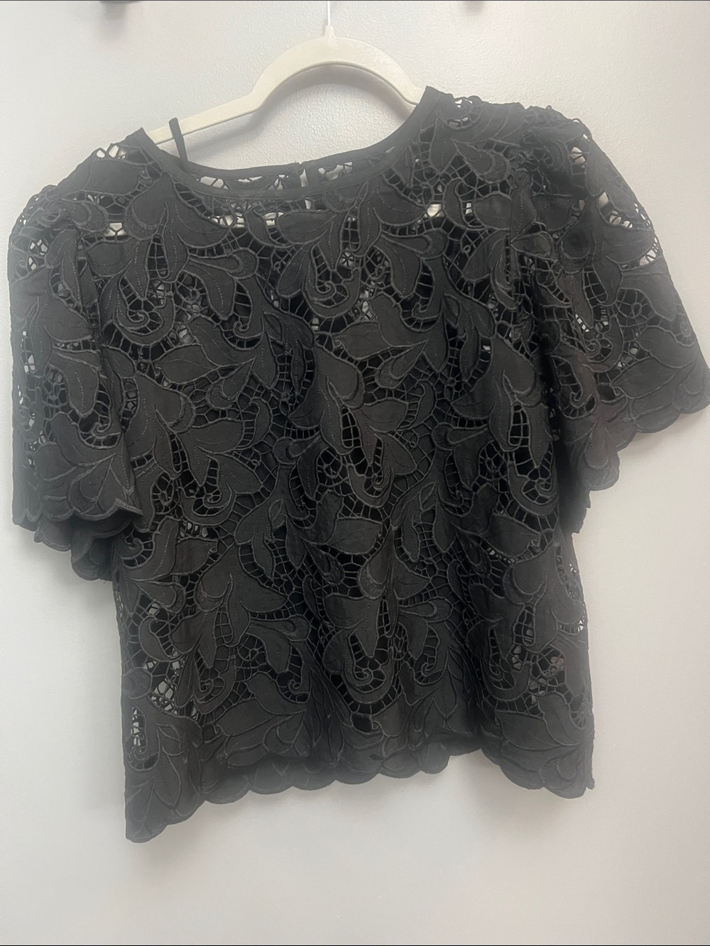 Divided Black Floral Lace Short Sleeve Top
